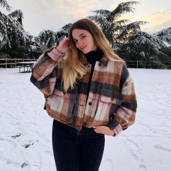 Zara cropped wool blend check shacket coat blogger - Picture 6 of 6